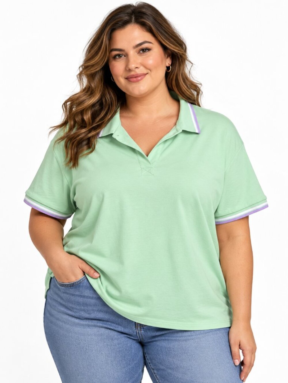 Derek Hart XXL Mint Green Lavender Trim Polo Shirt | Casual Preppy Top